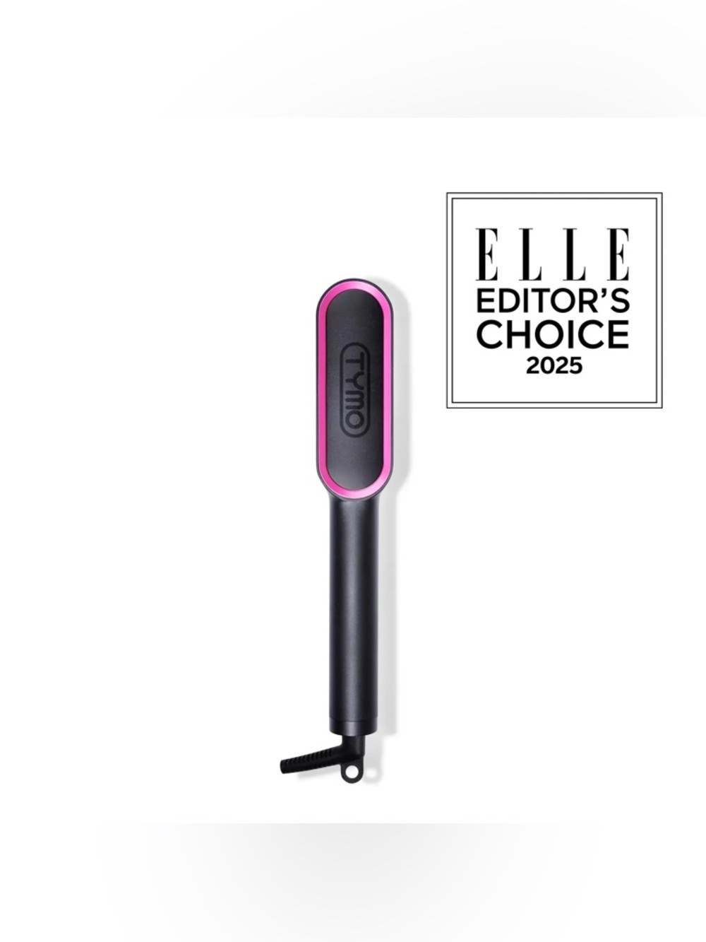 TYMO Ring Pink Trim Ceramic Hair Straightening Brush - Black